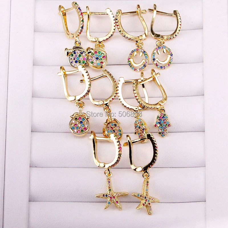 6 Pairs ZYZ319-2848 Gold color rainbow jewelry dangle earring multi color cz hamsa hand/star/smile face charming women earring
6 Pairs ZYZ319-2848 Gold color rainbow jewelry dangle earring multi color cz hamsa hand/star/smile face charming women earring