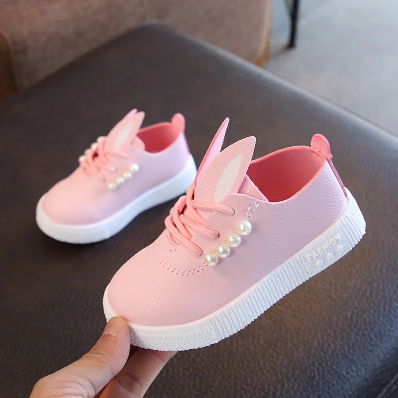 2019 Flexible Girls Rabbit Casual Shoes with Pearl Lovely Flat School Shoes