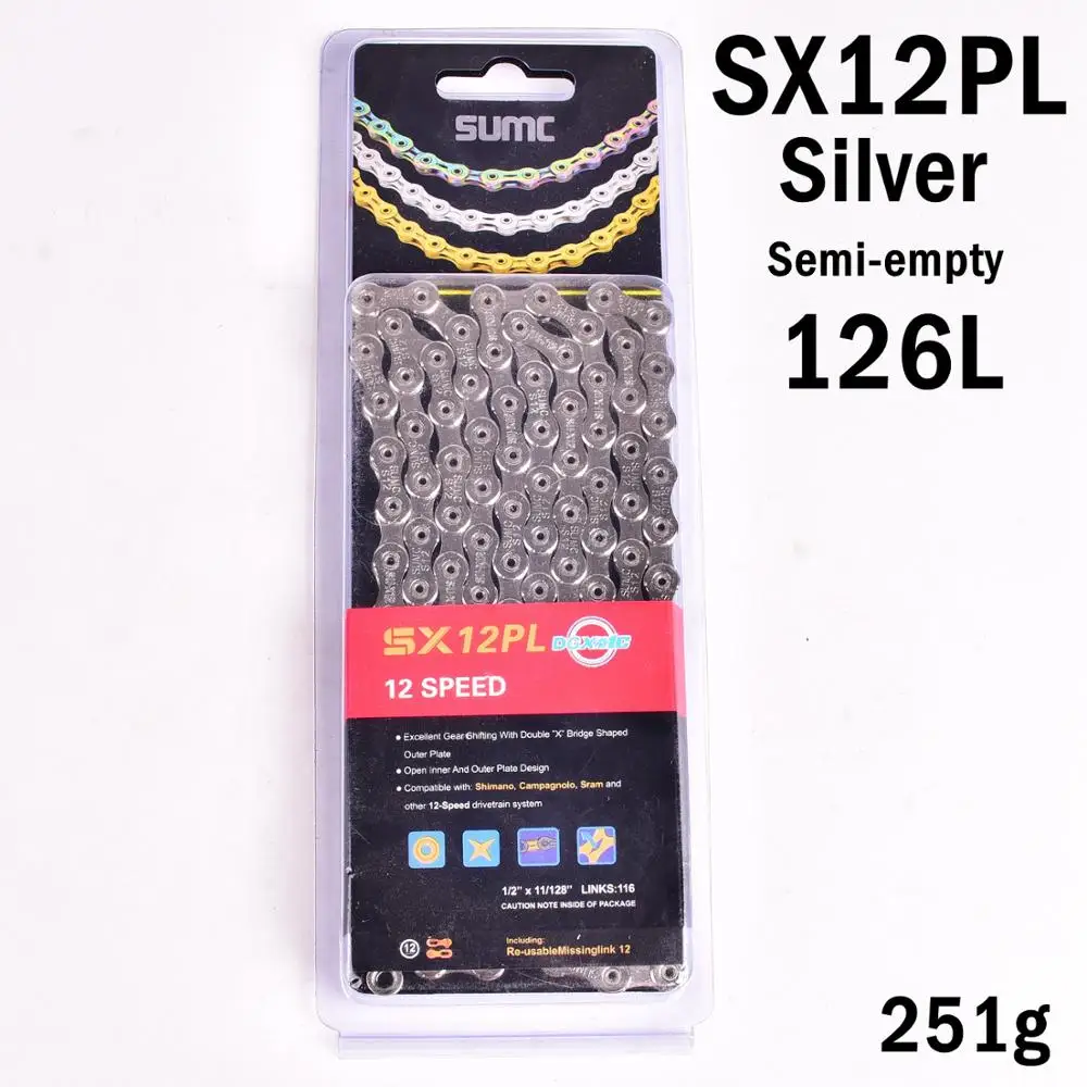 SUMC SX12 12 Скоростей 126L MTB горный велосипед велосипедная цепь 12 s серебряная цепь с missinglink для велосипедных частей с оригинальной коробкой
SUMC SX12 12 Скоростей 126L MTB горный велосипед велосипедная цепь 12 s серебряная цепь с missinglink для велосипедных частей с оригинальной коробкой