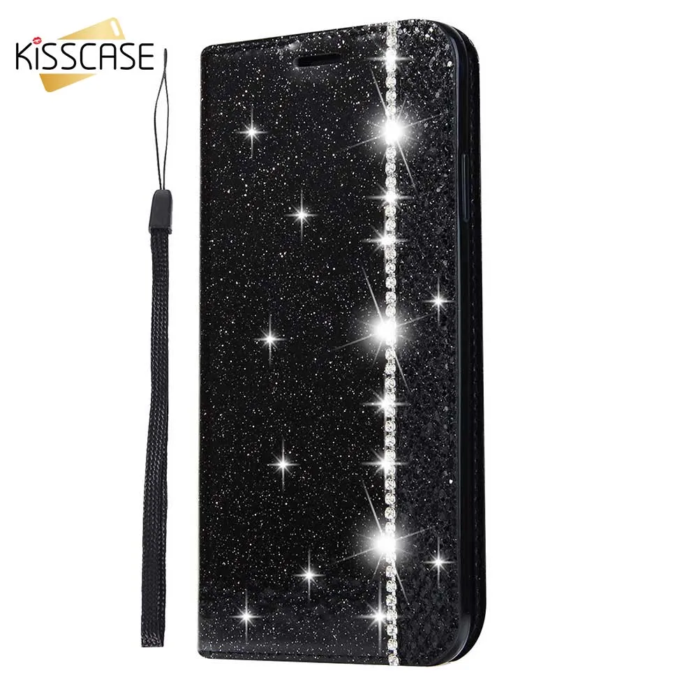 KISSCASE алмазов кожаный чехол для iPhone 7 8 Plus XS Max XR X 6 S 5 5S SE блеск PU Бумажник слот карты