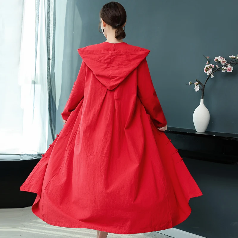 Spring Autumn Women Hooded Cloak Coat Vintage Long Sleeve Single Breasted Trench Coats Elegant Female Cotton Linen Overcoat
Spring Autumn Women Hooded Cloak Coat Vintage Long Sleeve Single Breasted Trench Coats Elegant Female Cotton Linen Overcoat