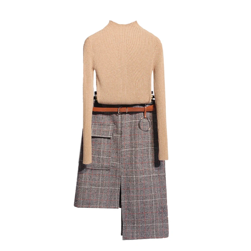 Irregular grid skirt 2019 spring women new turtleneck knitting sweater pocket skirts two-piece suit outfit lady vestido knit set
Irregular grid skirt 2019 spring women new turtleneck knitting sweater pocket skirts two-piece suit outfit lady vestido knit set