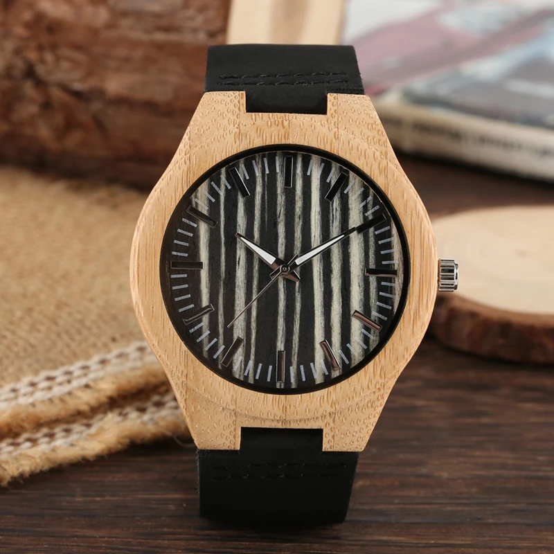 Часы наручные мужские с тканевым циферблатом ультралегкие кварцевые из бамбука