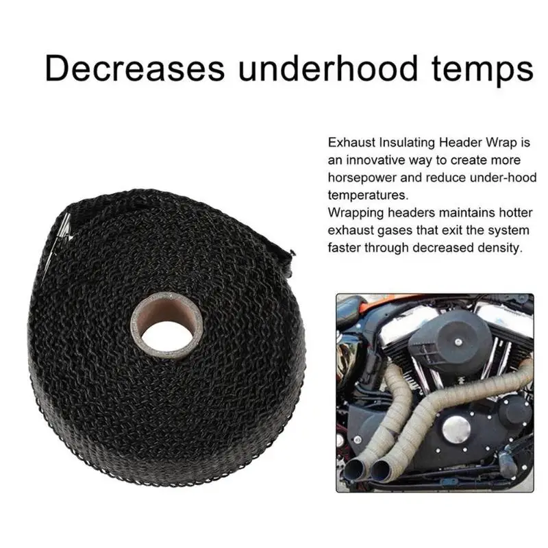 VODOOL 5m Thermal Exhaust Tape Motorcycle Pipe Tube Wrap Header Heat Resistant Cloth With Steel Ties For Car Motorbike | Автомобили и