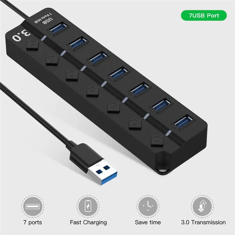 4/7 Port USB 3.0 Hub 5Gbps High Speed On/Off Switches AC Power Adapter for PC USB 3.0 Hub & 7 sets of USB jacks
4/7 Port USB 3.0 Hub 5Gbps High Speed On/Off Switches AC Power Adapter for PC USB 3.0 Hub & 7 sets of USB jacks