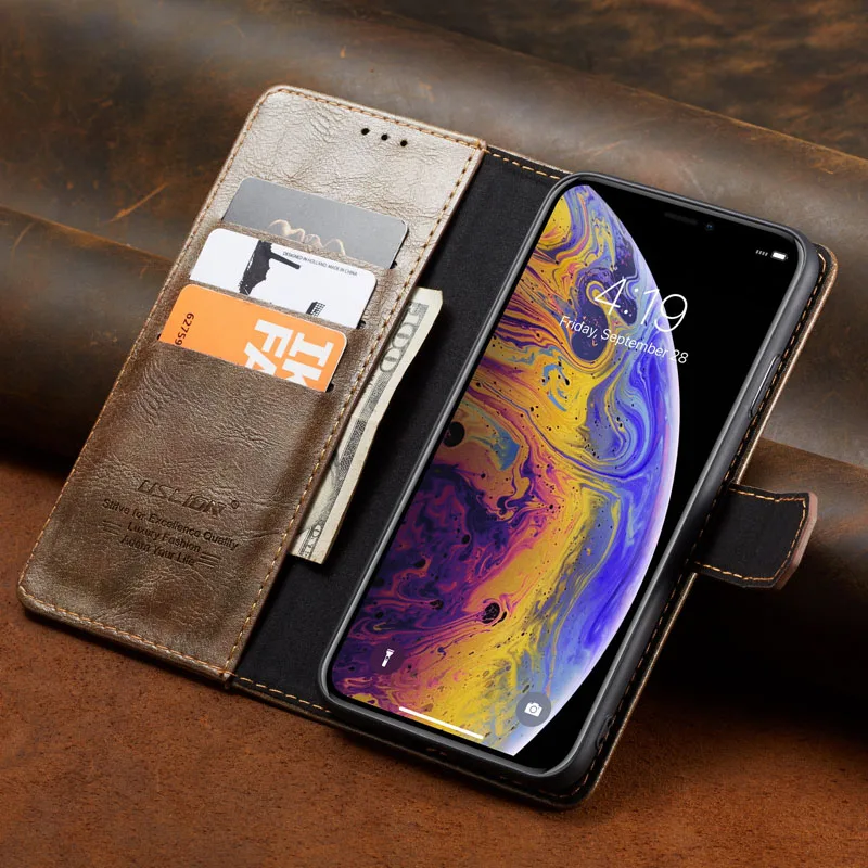 USLION Flip Leather Phone Case for iPhone X XS Max XR Wallet Card Slots Bag Cases Cover For 7 8 6 6S Plus Stand Coque | Мобильные