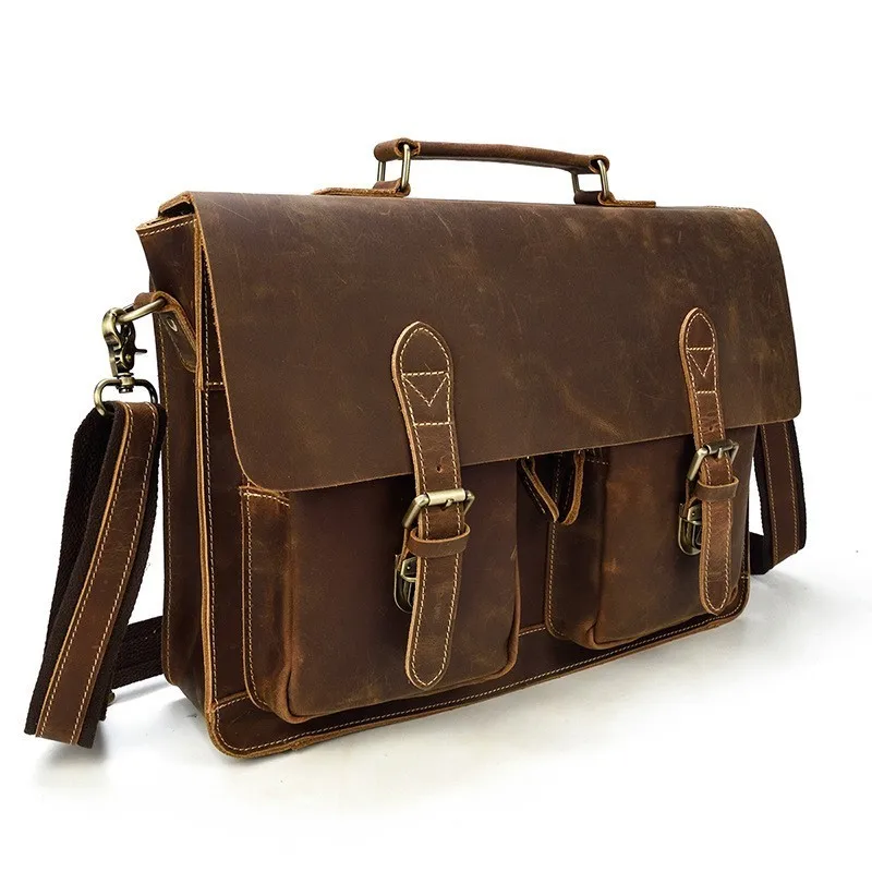 Мужская сумка из натуральной кожи классический винтажный портфель crazy horse