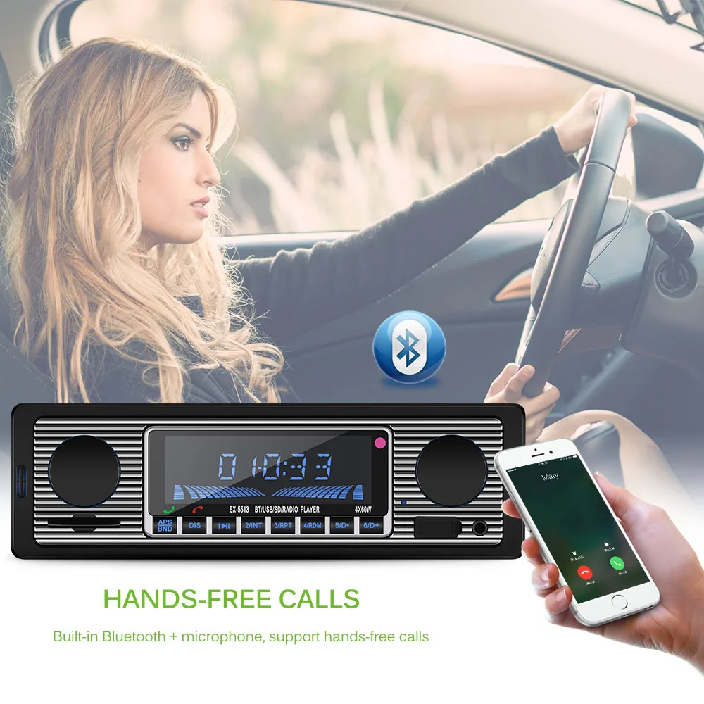 

Bluetooth Auto Car Radio 1DIN Stereo Audio MP3 Player FM Radio Receiver Support Aux Input SD USB MMC + Remote Control DC 12V