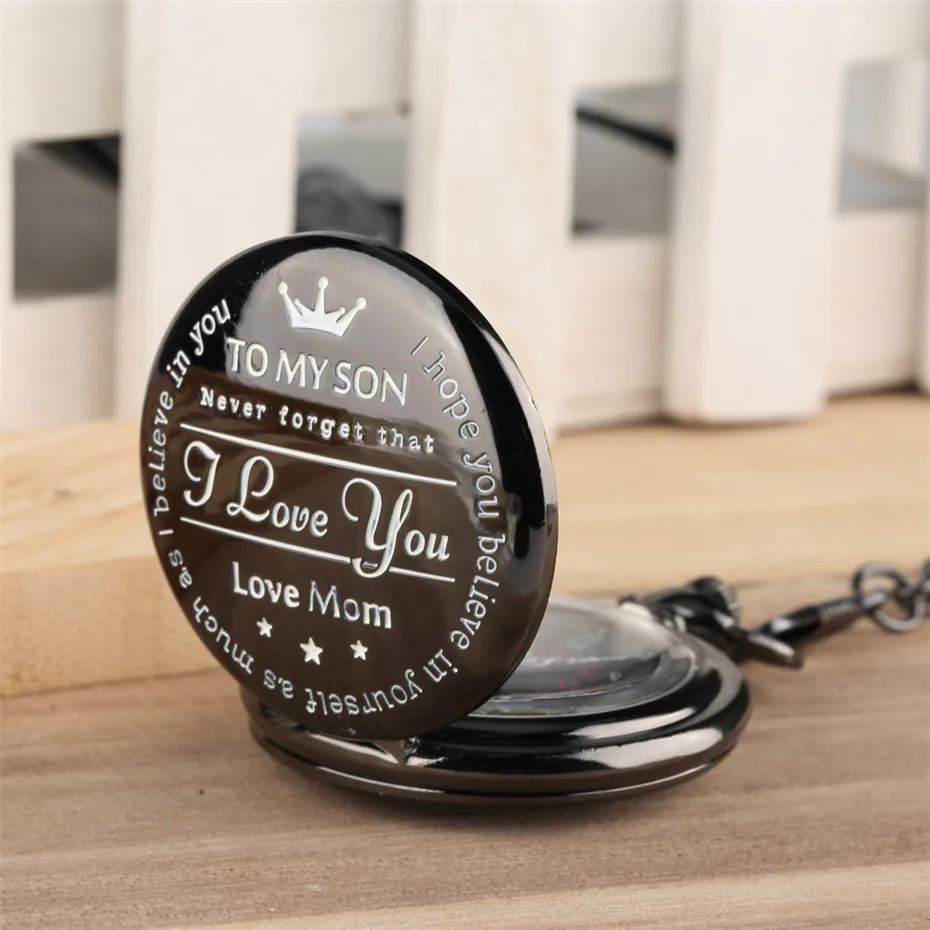 To My Son Design Quartz Pocket Watch Customized Clock Birthday Gifts for Boys with Steampunk Vintage Pocket Chain
To My Son Design Quartz Pocket Watch Customized Clock Birthday Gifts for Boys with Steampunk Vintage Pocket Chain