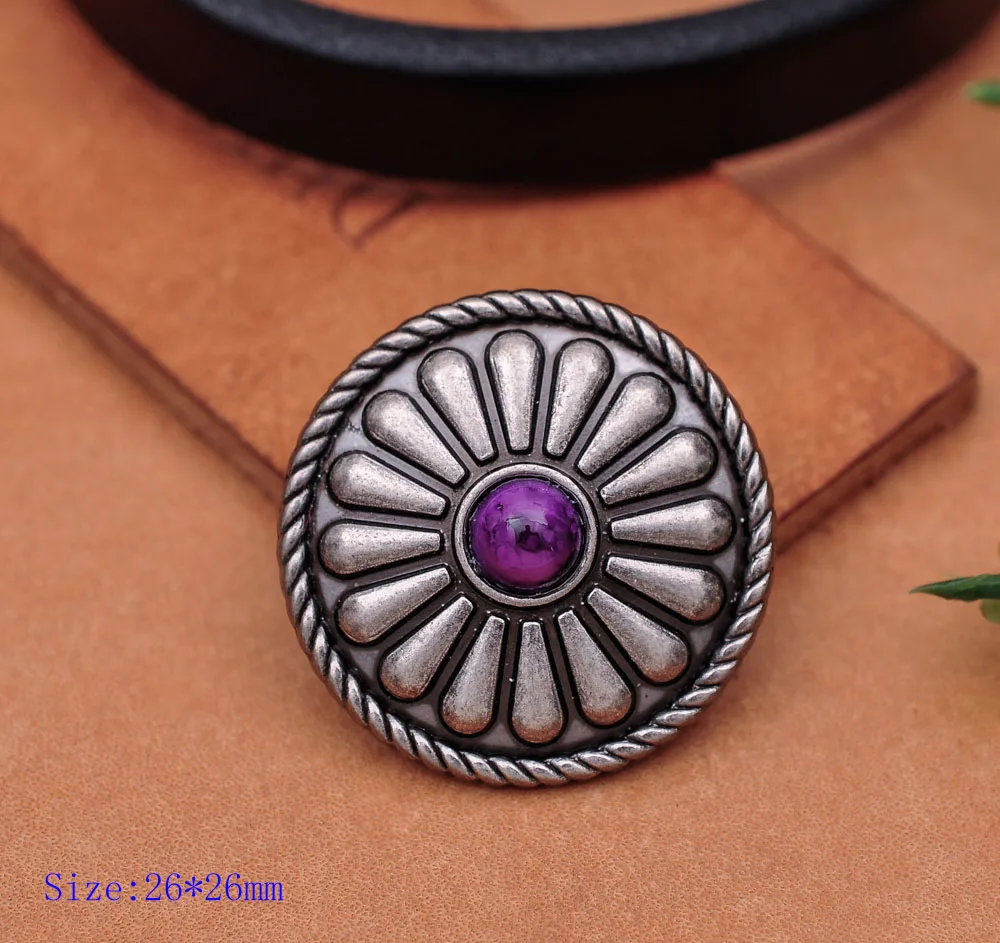10pc 26X26MM Beauty Tribal PURPLE Turquoise Frosted Silver Bohemian Flower Leathercraft Conchos
10pc 26X26MM Beauty Tribal PURPLE Turquoise Frosted Silver Bohemian Flower Leathercraft Conchos
