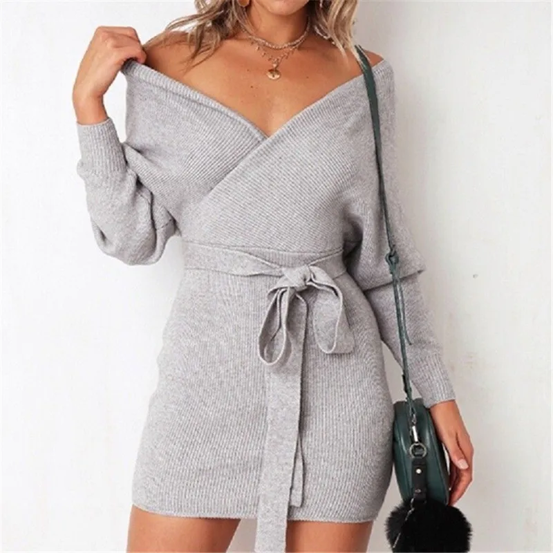Stylish Women Long Sleeves V-Neck Dress Autumn Winter Solid Color Knitting Dress Ladies Casual Party Short Slim Fit Mini Dresses
Stylish Women Long Sleeves V-Neck Dress Autumn Winter Solid Color Knitting Dress Ladies Casual Party Short Slim Fit Mini Dresses