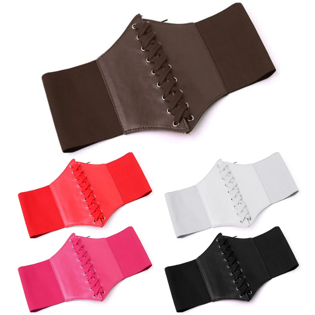 Harajuku Leather Belts Women Corset Elastic Slimming Wide Waist Belt Waistband Ladies Bandage Lace Up Body | Аксессуары для одежды