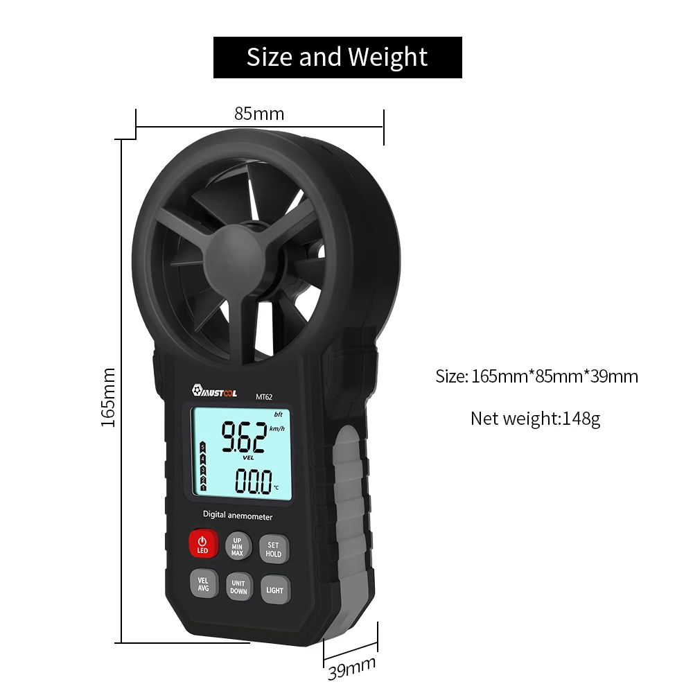 MUSTOOL MT62 Digital Anemometer Wind Scale Air Volume Measure Temperature Meter Real-time Average Wind Speed Air Volume Meter
MUSTOOL MT62 Digital Anemometer Wind Scale Air Volume Measure Temperature Meter Real-time Average Wind Speed Air Volume Meter