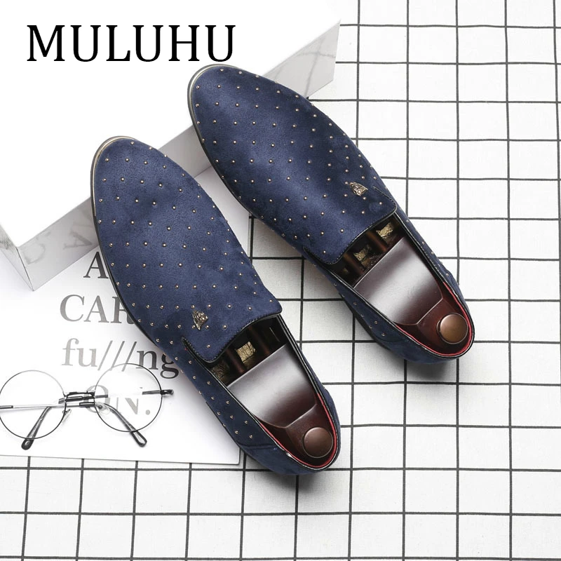 Мужские повседневные лоферы с заклепками MULUHU Темно-Синие Деловые туфли для офиса