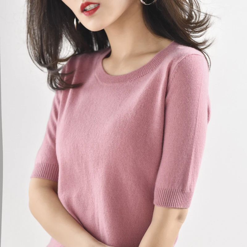 SZDYQH Spring New 100% Cashmere And Wool Women's Tops Short Sleeve Knit Pullover 2019 Summer Female O-neck Solid Color Sweater
SZDYQH Spring New 100% Cashmere And Wool Women's Tops Short Sleeve Knit Pullover 2019 Summer Female O-neck Solid Color Sweater