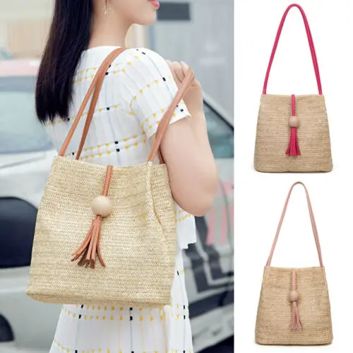 Faroot Brand Shopping Bag Women Straw Rattan Bags Woven Handbags Shoulder Knitted Purse Travel Tassel Ladies Storage | Дом и сад