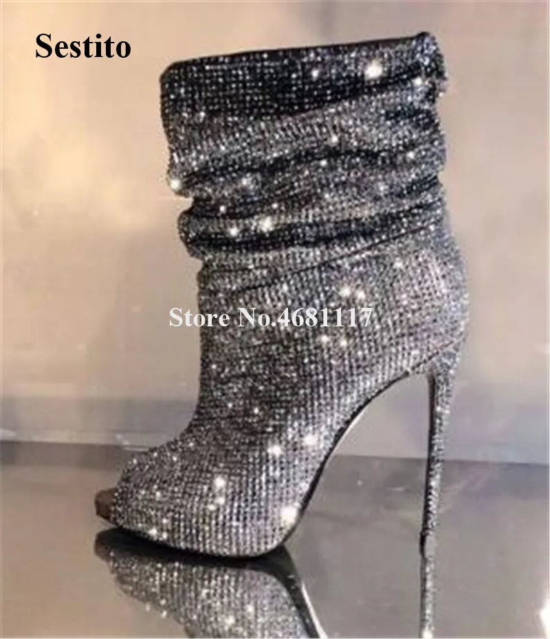 Studded Stiletto Heel Glitter Short Boots Charming Bling Super High Heels Peep Toe Rhinestone Gold Silver Crystal Ankle Booties
Studded Stiletto Heel Glitter Short Boots Charming Bling Super High Heels Peep Toe Rhinestone Gold Silver Crystal Ankle Booties