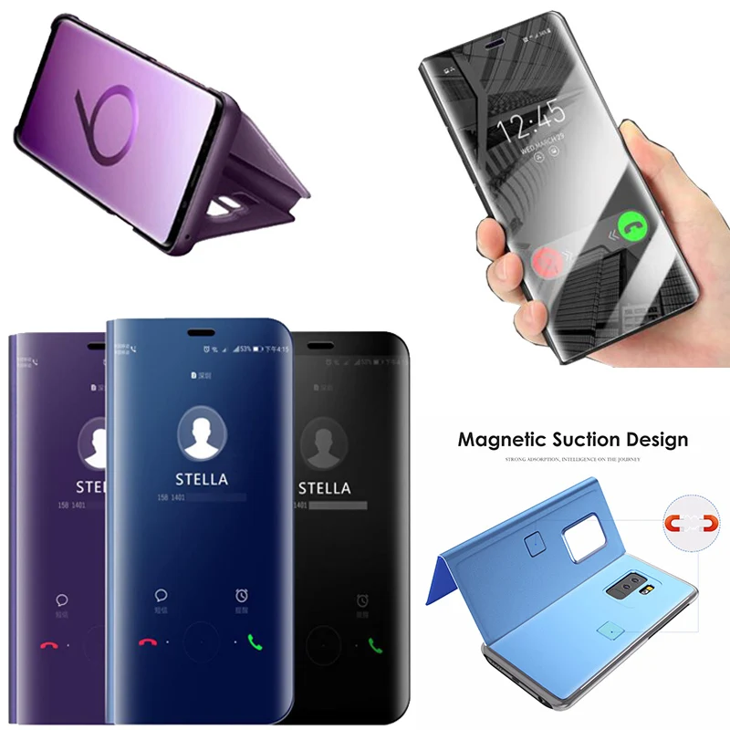 Кожаный умный флип чехол для Samsung Galaxy Note 9 8 прозрачный зеркальный S9 Plus s8 S8 S7 S6