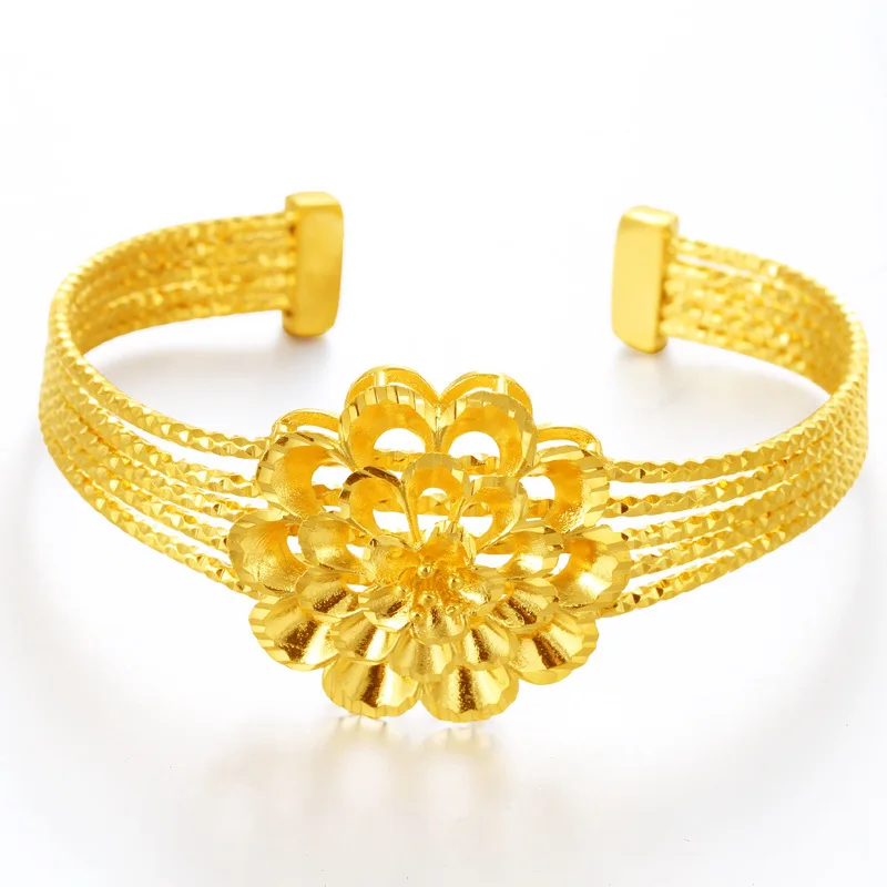 Thailand alluvial gold bangle brass plated no fade Gold Color chic flower Open Bracelets jewelry for women
Thailand alluvial gold bangle brass plated no fade Gold Color chic flower Open Bracelets jewelry for women