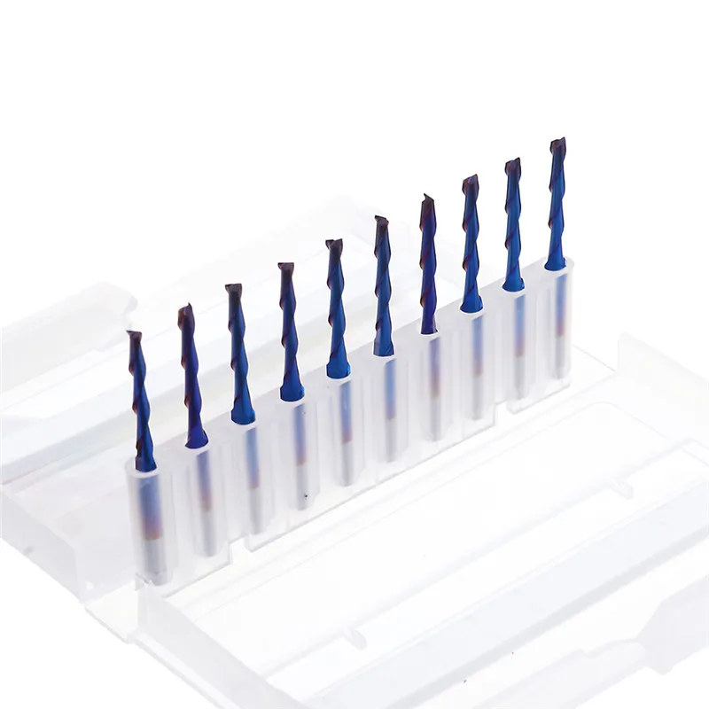 DANIU 10pcs 3.175mm Shank Blue Coated Spiral Flat End Mill Two Flute CNC Milling Cutter Durable | Инструменты