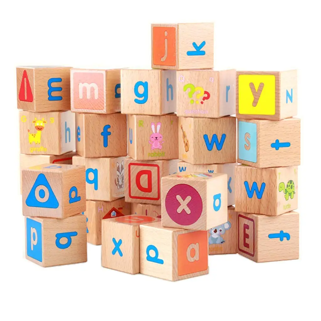 26pcs Wooden Blocks Cubes Letters 26 Alphabet Montessori Cognition Material Early Learning Toy Preschool Teaching Aid for Child
26pcs Wooden Blocks Cubes Letters 26 Alphabet Montessori Cognition Material Early Learning Toy Preschool Teaching Aid for Child
