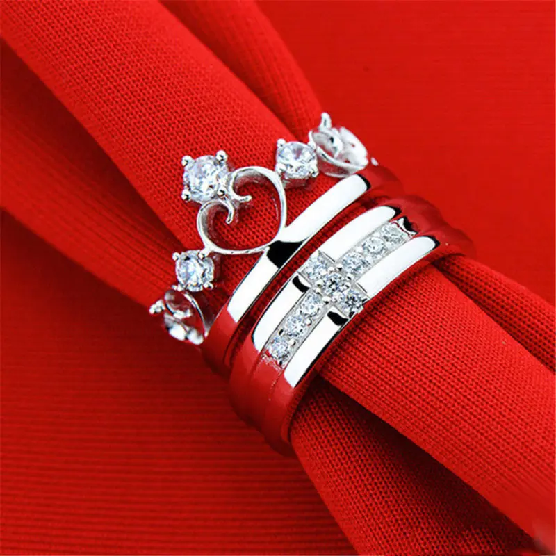 Crystal Queen Crown Cross Silver Color Couple Love Rings Wedding Band Promise Ring Jewelry Wedding Party Engagement Jewelry Gift
Crystal Queen Crown Cross Silver Color Couple Love Rings Wedding Band Promise Ring Jewelry Wedding Party Engagement Jewelry Gift