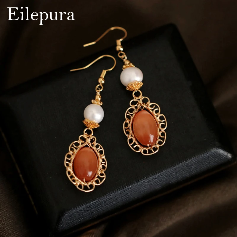 Серьги капельки Eilepura с белым жемчугом ручной работы в европейском стиле для