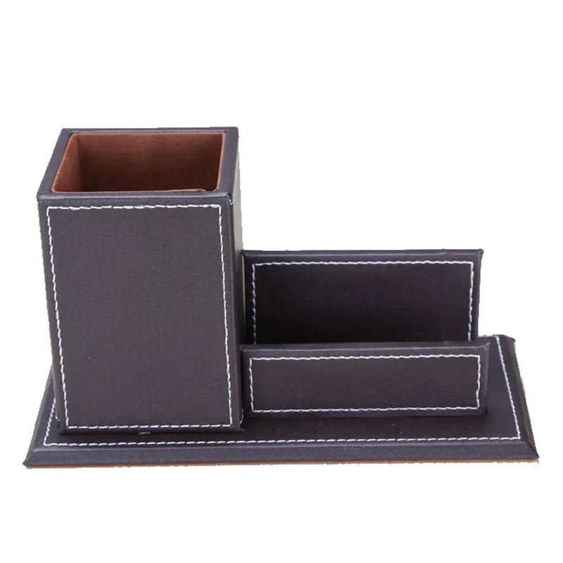 PPYY NEW -Pu Leather Pen Pencil Stand Marker Storage Box Organizer Case & Business Card Display Holders Office Suppl | Канцтовары для