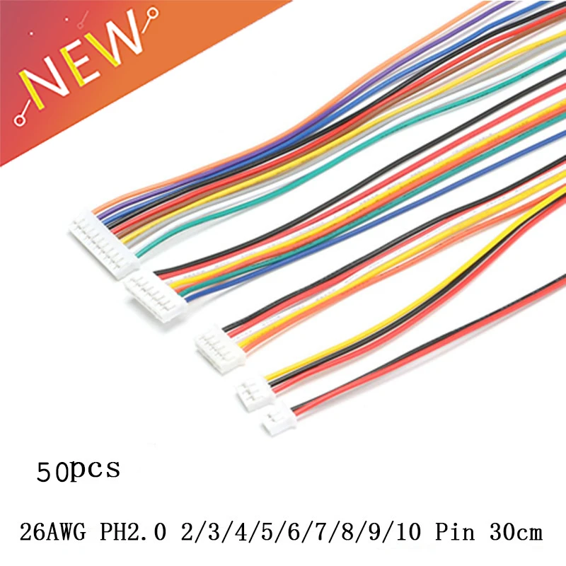 50 шт./лот JST 2 0 PH 2/3/4/5/6/7/8/9/10 контактный разъем с проводами 26AWG Новый S18 Прямая