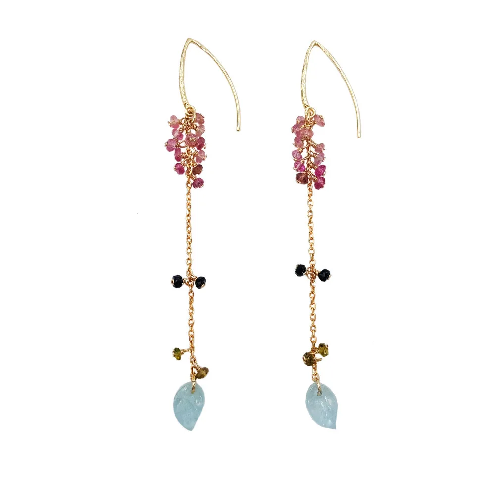 Lii Ji Natural Rainbow Tourmaline Aquamarine Leaves 925 sterling silver Golor Color Chain Long Drop Earrings
Lii Ji Natural Rainbow Tourmaline Aquamarine Leaves 925 sterling silver Golor Color Chain Long Drop Earrings