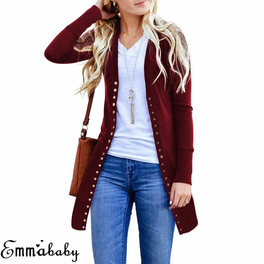 Ladies Casual Button Solid Long Outwear Women Autumn Long Sleeve Knitted Cardigan Sweater
Ladies Casual Button Solid Long Outwear Women Autumn Long Sleeve Knitted Cardigan Sweater