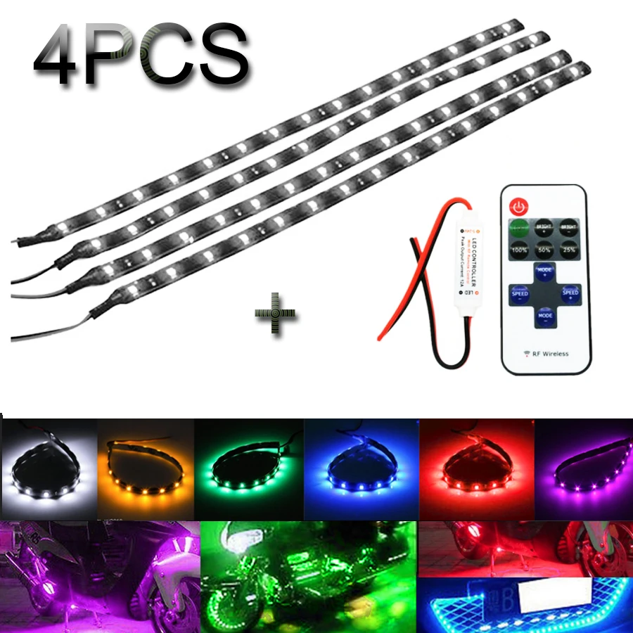 Motorcycle 4PCS 30CM LED Light Universal+ Wireless Remote Control Flexible Strips Decoration Atmosphere Lights
Motorcycle 4PCS 30CM LED Light Universal+ Wireless Remote Control Flexible Strips Decoration Atmosphere Lights