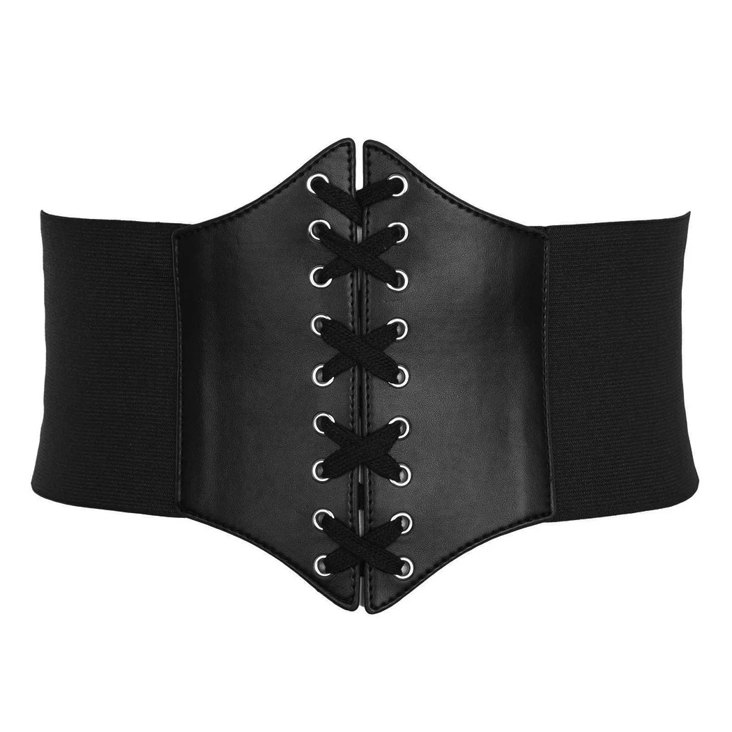 Harajuku Leather Belts Women Corset Elastic Slimming Wide Waist Belt Waistband Ladies Bandage Lace Up Body | Аксессуары для одежды