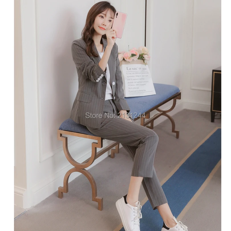 2018 Business Women Pencil Pant Suits 2 Piece Sets Black Solid Blazer + Office Lady Notched Jacket Female Outfits | Женская одежда