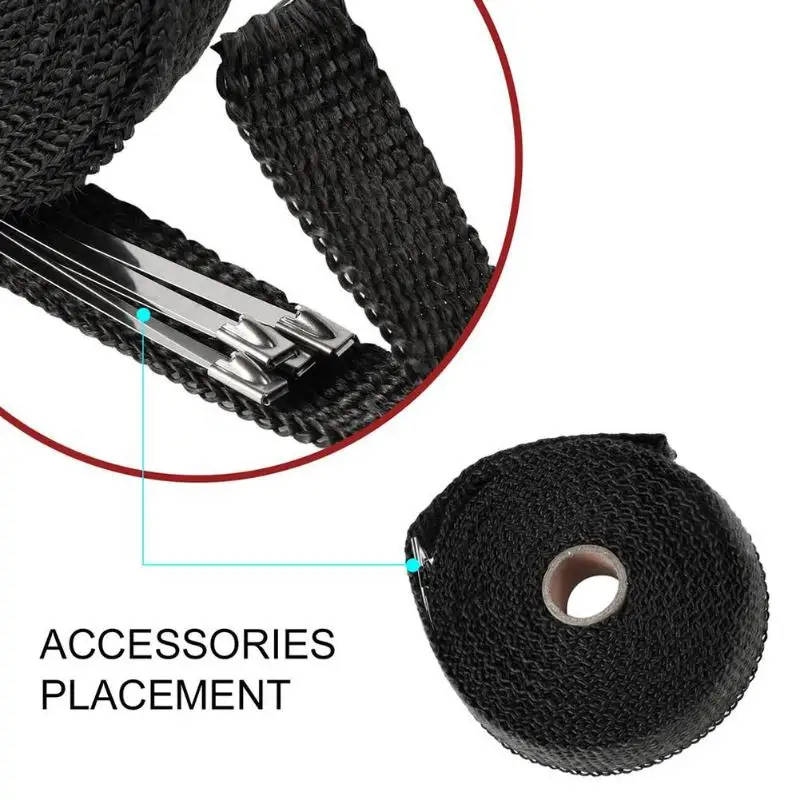 VODOOL 5m Thermal Exhaust Tape Motorcycle Pipe Tube Wrap Header Heat Resistant Cloth With Steel Ties For Car Motorbike | Автомобили и