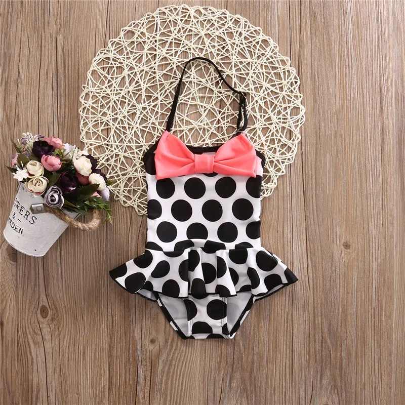 1-7T Bowknot Dots Kid Baby Girl Swimsuit One Piece Swimwear Beachwear Bathing Suit Bodysuit Cute Summer Sportswear | Спорт и