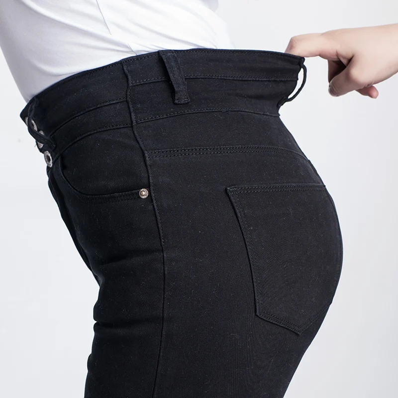 Джинсы с высокой талией длинные большие размеры черные джинсы для женщин стрейч
