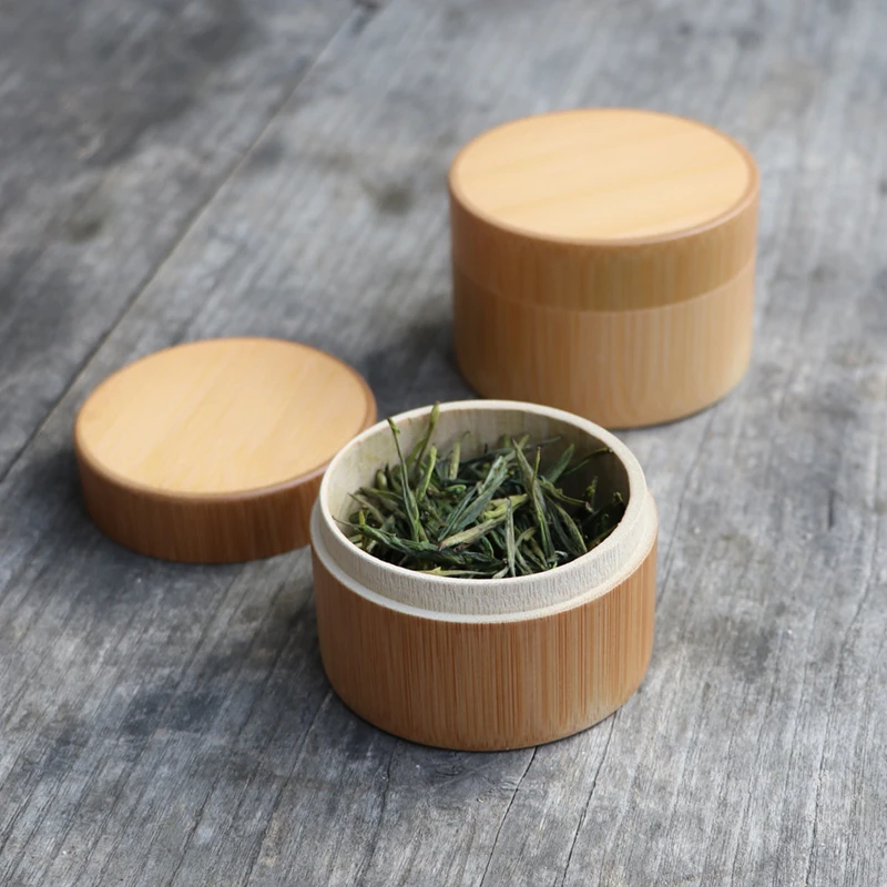 Фото Портативная маленькая баночка для хранения чая из натурального бамбука с