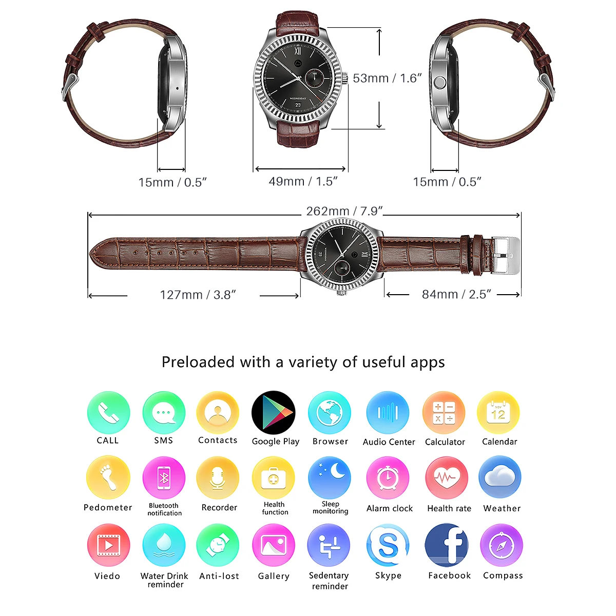 Smart Watch D7 Android 4.4 RAM 1G ROM 8GB 500mAh Battery Support GPS WIFI Bluetooth 4.0 Heart Rate Monitor Wearable Devices
Smart Watch D7 Android 4.4 RAM 1G ROM 8GB 500mAh Battery Support GPS WIFI Bluetooth 4.0 Heart Rate Monitor Wearable Devices