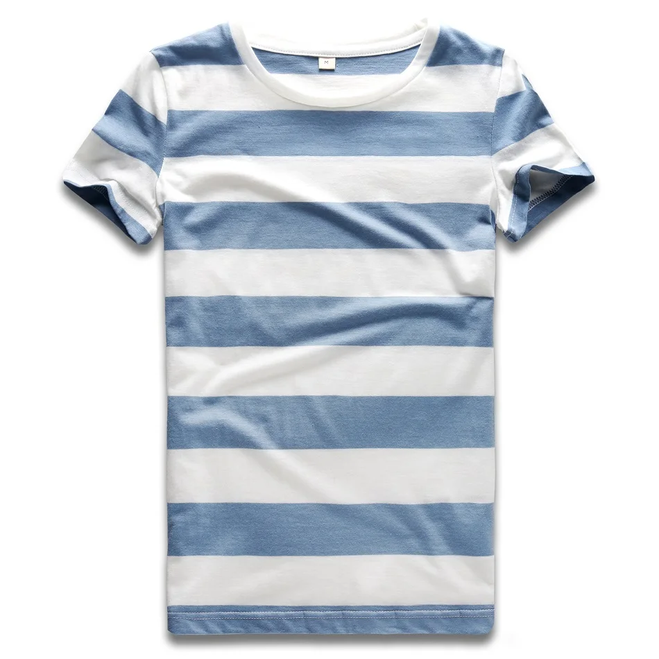Фото Женская футболка в синюю и белую полоску с круглым вырезом|Футболки| |
