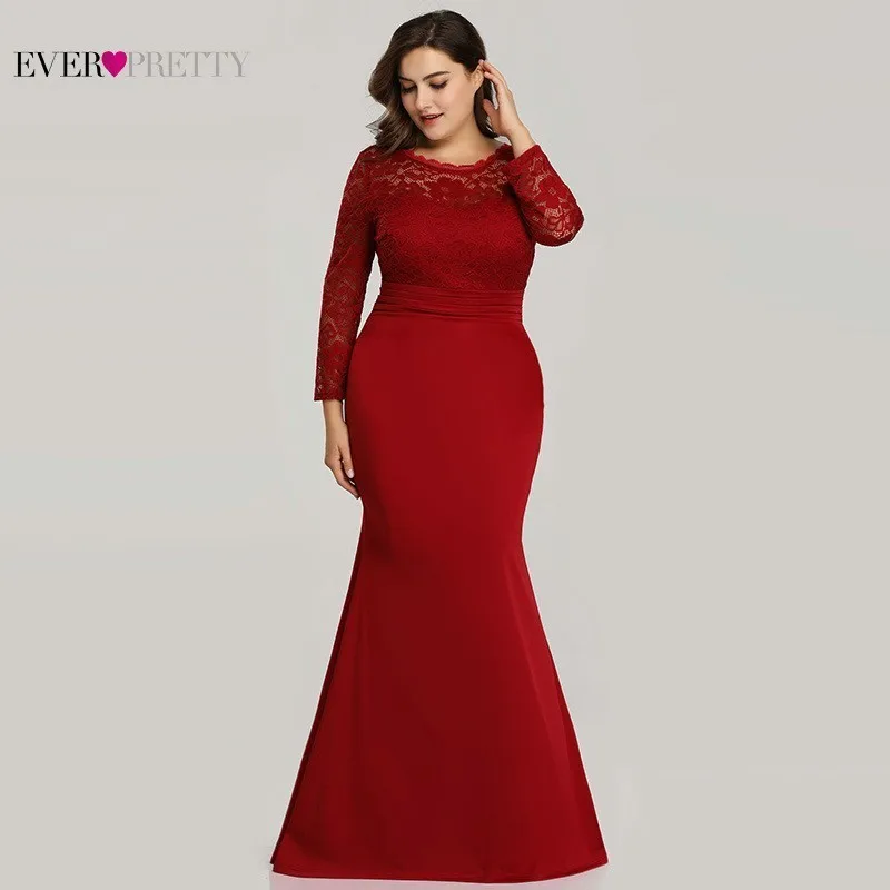 Plus Size Burgundy Mermaid Dresses Ever Pretty O-Neck Lace Long Sleeve Muslim Formal Dresses EZ07668 Elegant Red Party Gowns
Plus Size Burgundy Mermaid Dresses Ever Pretty O-Neck Lace Long Sleeve Muslim Formal Dresses EZ07668 Elegant Red Party Gowns