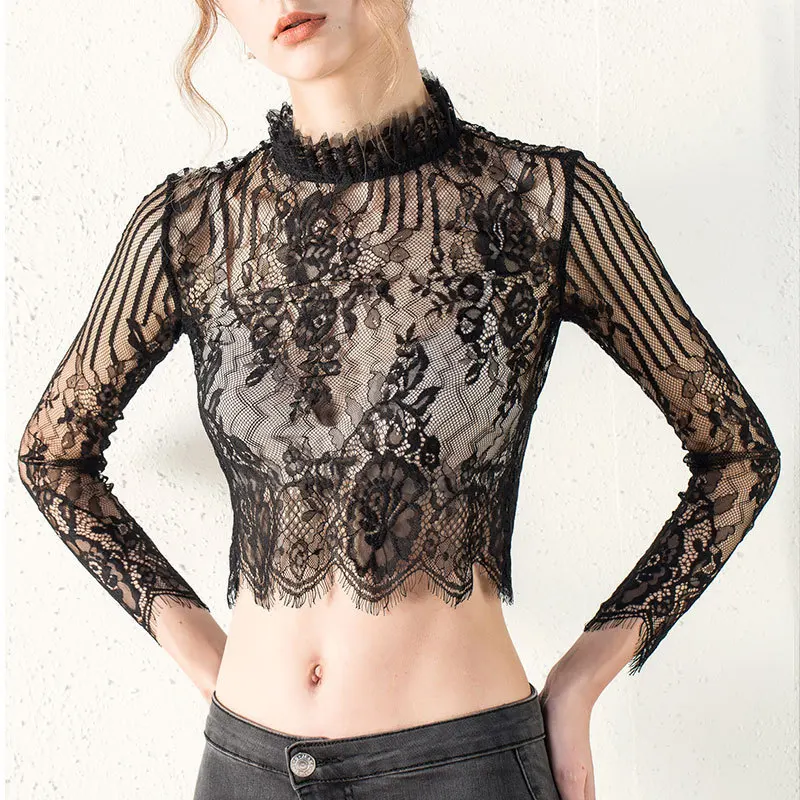 Female Sexy Perspective Embroidered Lace Shirt Spring Summer Women Office Elegant Long Sleeved Lady Short Bottoming Shirt PJ356
Female Sexy Perspective Embroidered Lace Shirt Spring Summer Women Office Elegant Long Sleeved Lady Short Bottoming Shirt PJ356