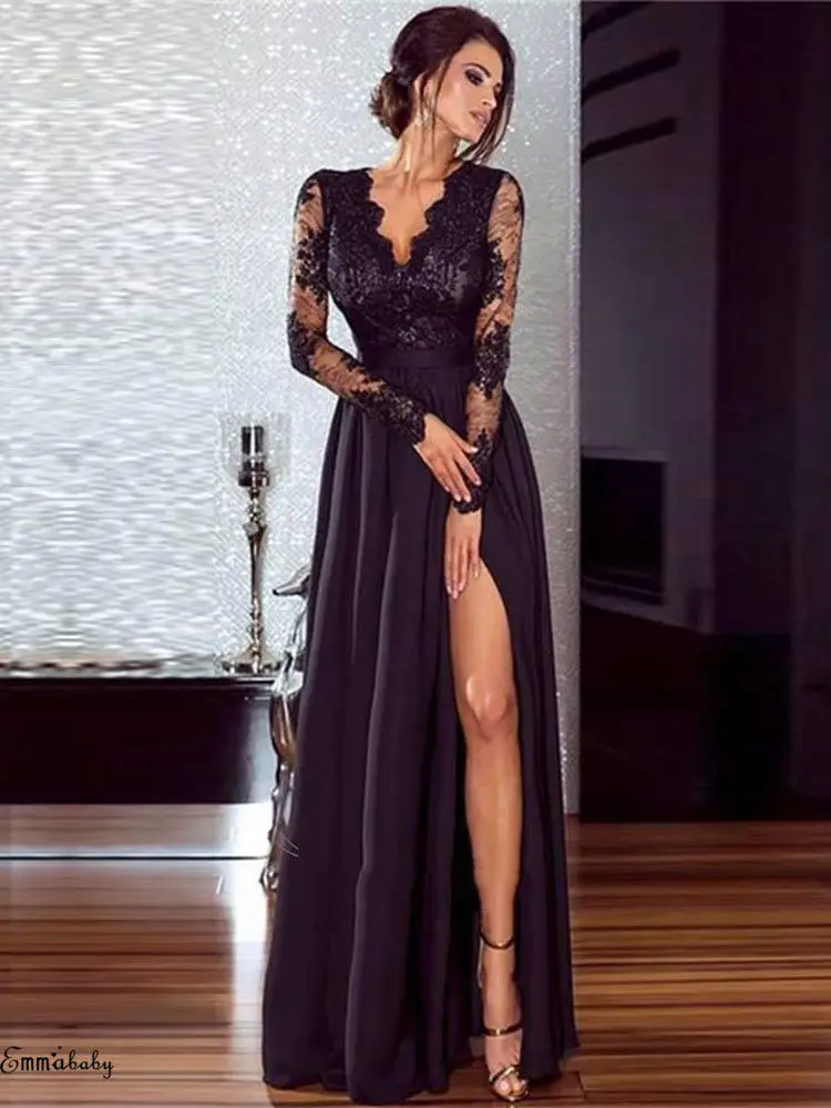 hirigin Sexy Dress Vestidos 2019 Newest Women Long Sleeve Evening Party Ball Gown With Lace Side Wedding Long Dress Clubwear
hirigin Sexy Dress Vestidos 2019 Newest Women Long Sleeve Evening Party Ball Gown With Lace Side Wedding Long Dress Clubwear