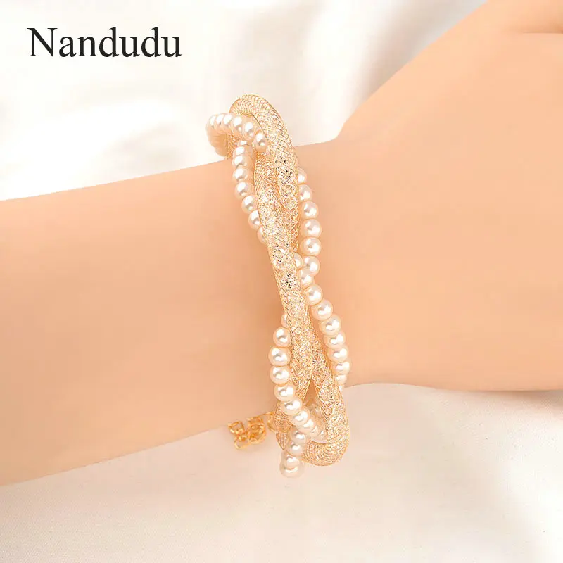 Nandudu новый многослойный браслет для женщин из проволочной сетки с кристаллами и