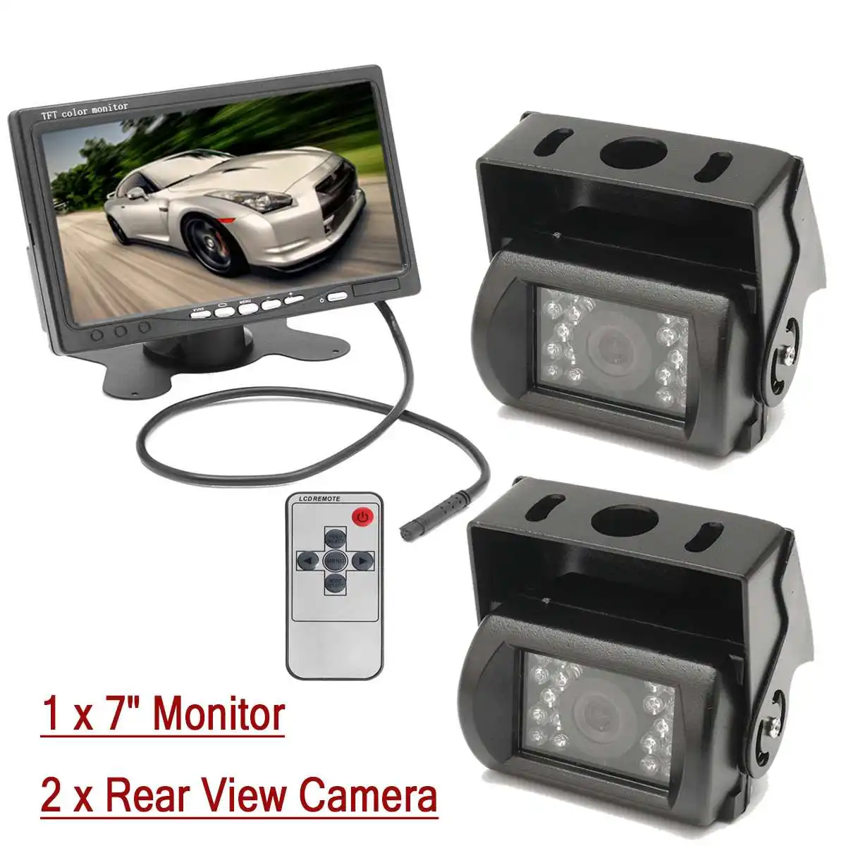 12V 7" LCD Monitor 2Pcs 18 LED CMOS Reverse Backup Parking Rear View Camera Kit For Truck Bus Caravans RV
12V 7" LCD Monitor 2Pcs 18 LED CMOS Reverse Backup Parking Rear View Camera Kit For Truck Bus Caravans RV