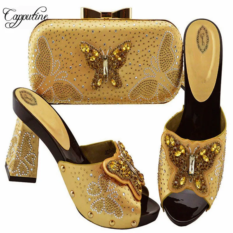 Latest Design African Shoes And Bag Set Gold Color Wedding African High Heels 9.5CM Shoes And Bag Set For Woman On Stock
Latest Design African Shoes And Bag Set Gold Color Wedding African High Heels 9.5CM Shoes And Bag Set For Woman On Stock