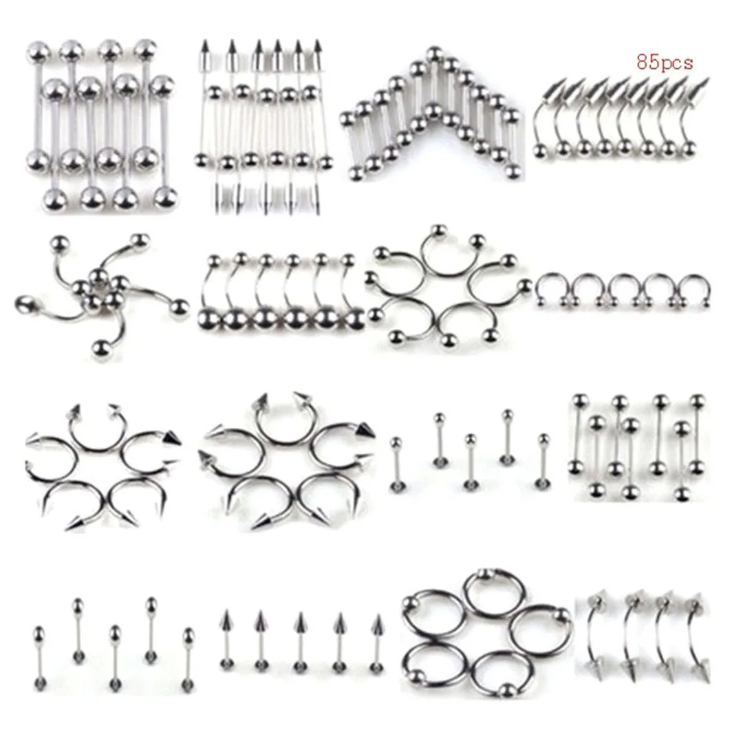 85Pcs Mixed Style Stainless Steel Tongue Lip Belly Navel Eyebrow Nose Rings Body Piercing Jewelry For Women Men Shellhard
85Pcs Mixed Style Stainless Steel Tongue Lip Belly Navel Eyebrow Nose Rings Body Piercing Jewelry For Women Men Shellhard