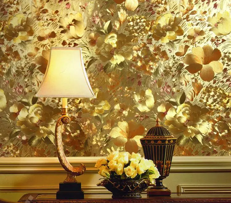 

Luxury 3d Metallic Wallpaper Gold Foil Wallpaper For Living Room Entrance Study Walls 3 D Golden Flower Texture Wall Paper Roll