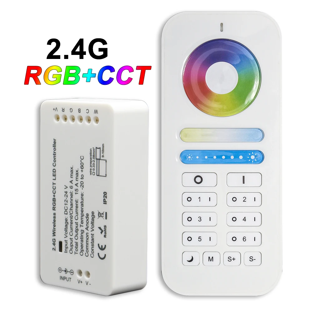 Контроллер RGB + CCT 2 4G 12 в пост. Тока/24 Тока регулируемый цвет и яркость для