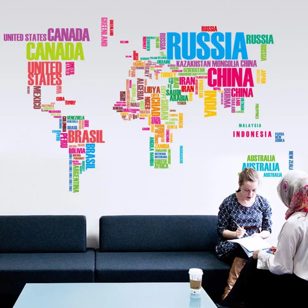 Английские слова DIY карта мира Наклейка на стену Съемная самоклеящаяся виниловая